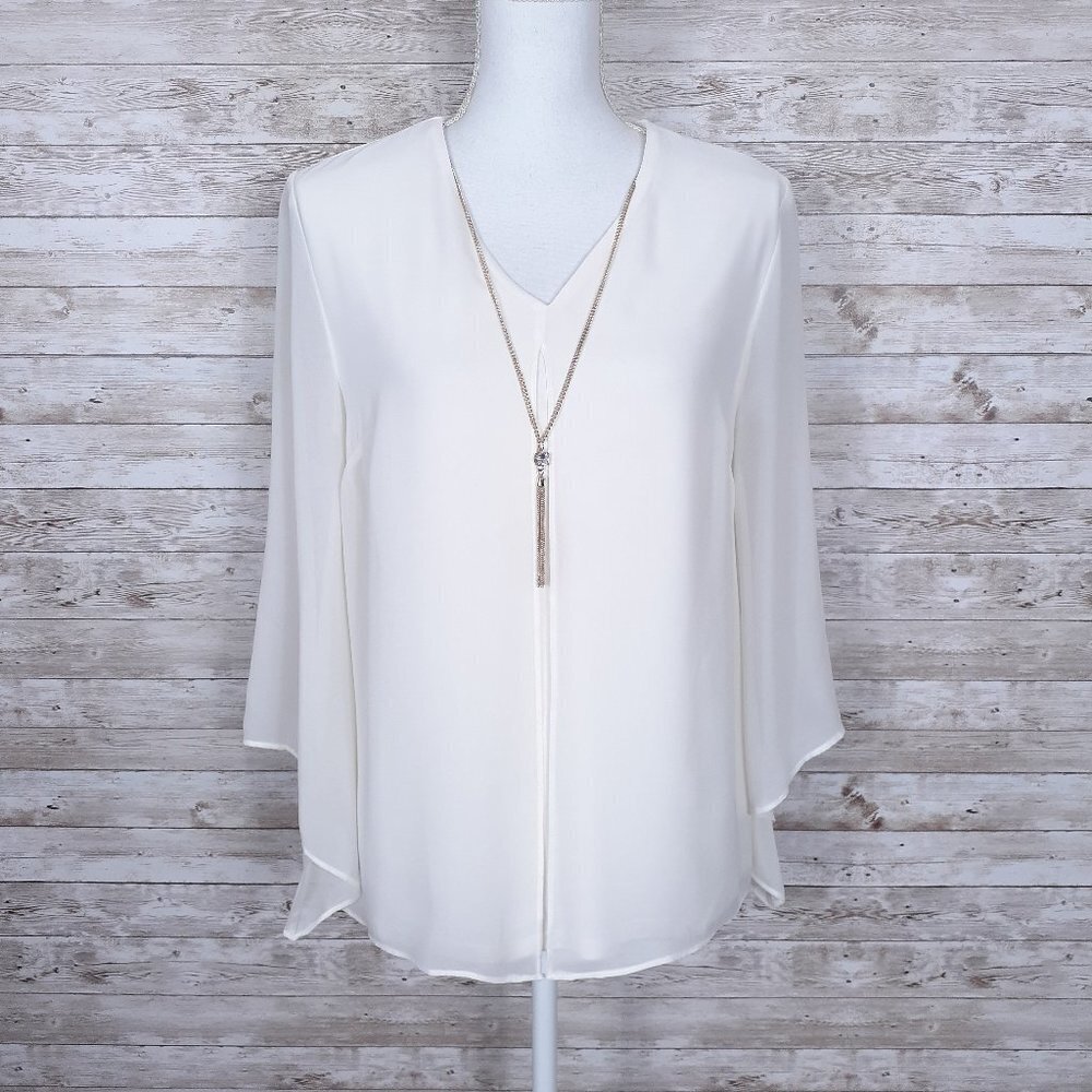 JM Collection Blouse S Sheer Overlay Necklace 966